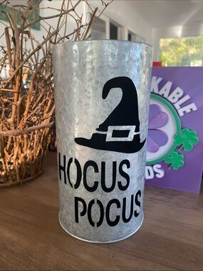 Hocus Pocus Galvanized Metal Candle Holder